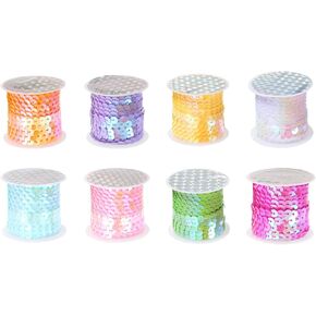 MECCANIXITY 8 Roll 40 Yards Flat Sequin Strip 6mm Laser Sequins Fabric Paillette Spangle Sequins Trim for Crafts DIY Sequin Fringe Sewing 8 Color