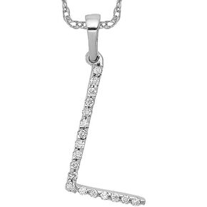 14K Solid White Gold Diamond Dainty Letter L Initial Name Monogram Necklace Chain Pendant Charm