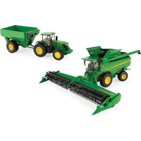 John Deere Farm Harvesting Set with Tractor Toy - 1:32 Scale - Includes 7290R Tractor, S780 Combine, and Grain Cart - Indoor and Outdoor Farm Toys - Ages 3 Years and Up