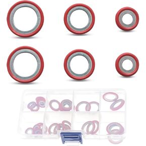 Pack-30 Automotive Air Conditioning Compressor Repair Gasket, 3 Specifications Anti-leak Seal Gasket Assortment Kit, Cooling Pump Durable O-ring with Storage Box, Universal for Most Cars (Red)