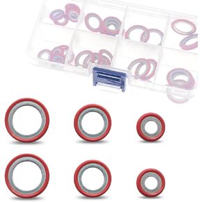 Pack-30 Car Air Conditioning Compressor Repair Gasket, Air Conditioning Leakproof Seal O-ring, 3 Specifications Gasket Assortmen Combination Kit, Universal for Most Cars Trucks (Red)