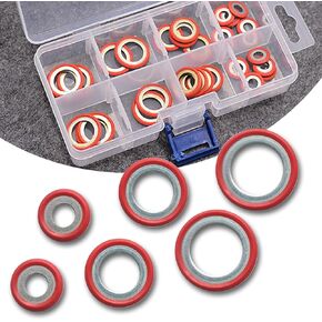 Pack-30 Car Air Conditioning Compressor Repair Gasket Combination Set, 6 Specifications of High Temperature Resistant Cooling Pump Seals, with Storage Box, Universal for Most Cars (Black)