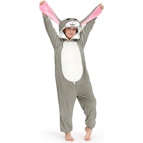 BesserBay Unisex Kids Halloween Fuzzy Bunny Rabbit Hooded Cute One Piece Jumpsuit 4-14 Years