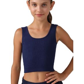 Girls Tank Tops Double Lined Ribbed Knit Crop Tops 2 Pack Basic Sleeveless Athletic Round Neck Dance Top