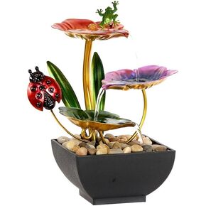 Tabletop Water Fountain, 3 Tier Lotus Terrace Fountain,Tabletop Fountain Waterfall Fountain Indoor Water Fountain Waterfall Meditation Function with LED Light
