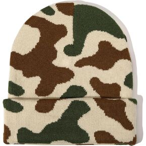 Camo Beanie Hat for Men Women Giraffe Cow Print Leopard Cheetah Print Gifts Knit Hat Funny Animal Themed Stuff Lover Gifts