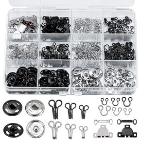 KOPOX 180PCS Hook and Eye Sewing Kit with Garment Buttons, Hook and Eye Closures, Fabric Snap Buttons, Garment Snap Buttons for Skirts Pants Dresses, Clothing and DIY Crafts