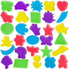 30Pcs Sponge Painting Shapes, Painting Craft Sponge with Different Shape, Colorful Paint Sponges for Kids Early Learning Finger Paint Sponge Brushes Foam Art Drawing Tools