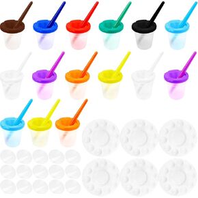 مجموعة أكواب طلاء للأطفال مع أغطية مكونة من 36 قطعة تتضمن 15 قطعة من فرش الطلاء و15 قطعة من أكواب الطلاء المقاومة للانسكاب مع 6 قطع صينية لوحة لمستلزمات أثاث الفصول الدراسية الفنية للأطفال الصغار، 10 ألوان in Kuwait