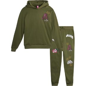 Dreamstar Girls Sweatsuit - 2 Piece Fleece Hoodie Sweatshirt and Jogger Sweatpants - Sequin Fashion Pants Set for Girls, 7-16