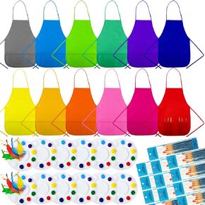 ReliThick 24 Sets Kids Paint Kits Bulk Paint Brushes Palettes Set Include Paint Tray Palettes, Aprons with Pockets, and Paint Brushes Art Birthday Gifts Classroom Supply for Kids Painting
