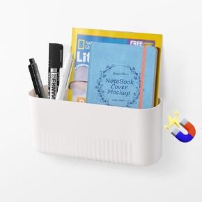 YOHOM 1 Pcs Magnetic File Holder, No Drilling Mail Magazines Document Organizer - Hanging Dry Erase Marker Pen Basket for File Cabinets, Whiteboard, Refrigerator, Office, White