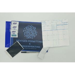 مجموعة بطاقات بصمات الأصابع FD-258 (5 بطاقات بصمات الأصابع، 5 شرائط حبر، 5 أقراص لإعادة الطباعة، قلم حبر أسود، 3 مناديل كحول، لوحة لاصقة)
