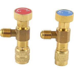 Liquid Safety Valve, 2Pcs Air Conditioning Refrigerant Charging Valve 1/4 Inch Safety Adapter for R22 R410A Air Conditioner