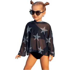 SweatyRocks Girl's Graphic Print Long Sleeve Hooded Cover Up Bathing Suit Beach Shirt Tops in Saudi Arabia