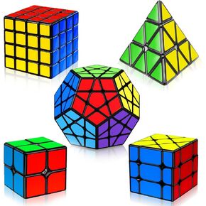 5 Pack Speed Cube Set, Magic Cube Set Includes Speed Cube 2x2, 3x3, 4x4 Speed Cube, Pyramid Triangle Speed Cube, Speed Cube for Kids Toddlers Adults, Puzzle Cube Set for Kid