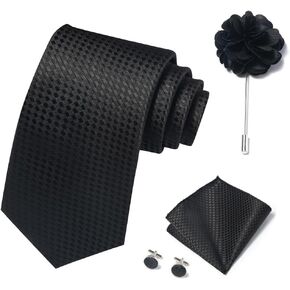 joy alice Solid Color Ties Set Men Handkerchief Cufflinks Brooch 3.15 inches Classic Formal Necktie Pocket Square Set