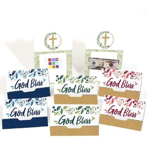 Big Dot of Happiness Elegant Cross - Assorted Religious Party Money and Gift Card Holders - Set of 8