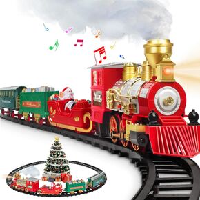 OleFun Santa Train Set, Electric Train with Water Steam, Sounds & Lights, Model Christmas Train Set for Under The Tree, Railway Kit Gifts for 3, 4, 5, 6, 7, 8+ Year Old Boys & Girls