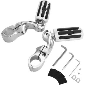 Short Angled Adjustable Highway Foot Pegs Compatible with Harley Touring Street Glide Electra Glide Road King Softail CVO Dyna Trike Sportster with 1.25 inch Engine Guard (Black)