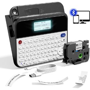 Label Maker, Bluetooth Label Maker Machine with Tape, QWERTY Keyboard Labeler, Portable & Backlit LCD Screen, Thermal, Larger Size 0.75 inch 18mm Labeling Tape, Connect to Cell Phone or Computer