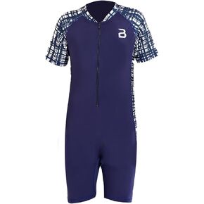 Kids Short Sleeve Rash Guard Zipper Front One Piece Swim Suit UPF 50+ Water Sport Quick Dry Bathing Suit
