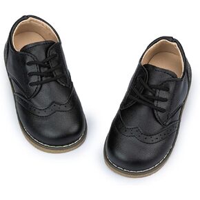 Meckior Toddler Boys Girls Dress Shoes Little Kid Oxford Shoes Wedding Church Dress Shoes PU Leather Lace Up School Uniform Loafer Flats
