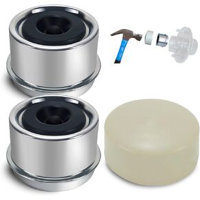 2PCS 1.98" Trailer Hub Cap with Rubber Plugs and Installation Tool, Durable Trailer Bearing Dust Cap and Trailer Axle Dust Cap for 2000 to 3500 lb Axles, Trailer Grease Cap for Boat Trailers, Campers