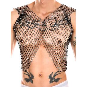 Rhinestone Crop Tops for Men, Rave Outfits Concert Festival, Sexy Mesh Shirts, Sheer Sparkly Fishnet Tanks