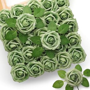 Mocoosy 50Pcs Artificial Rose Flowers, Ivory White Fake Roses for Decorations, Real Looking Foam Rose Bulk with Stems for DIY Wedding Bouquets Bridal Shower Valentine's Day Party Home Floral Decor