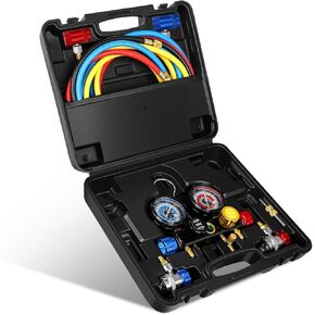 AC R1234yf R134a Gauge Set - Automotive 4 Valve Manifold Gauge Set AC Gauges Compatible with R1234yf R134a Refrigerants HVAC Gauges with Hoses for Car Freon Charging and Evacuation