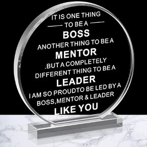 Boss Gifts Acrylic Boss Day Gifts for Men Women Office Gifts for Boss Leader Going Away Gift for Boss Appreciation Plaque Funny Work Gifts Acrylic Male Boss Desk Sign Birthday Paperweight (Round)