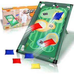 Bean Bag Toss Game, Portable Kids Cornhole Game Set, 2-in-1 with Golf Set Outdoor Toys for Toddlers 3-5, Outdoor Toy for 4-8 Year Old Boy Girl, for Lawn, Yard, Beach, Birthday Party Gift