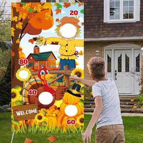 لعبة رمي كيس فول عيد الشكر لتزيين عيد الشكر مع 3 أكياس فول قرع وفزاعة خلفية لألعاب عيد الشكر العائلية in Kuwait