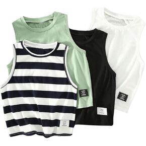 Floerns Toddler Boy's 4 Pcs Crewneck Letter Patched Casual Sleeveless Tank Top