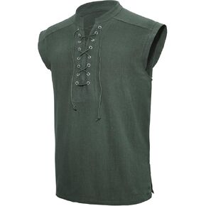 American Trends Renaissance Costume Men Pirate Shirt Sleeveless Lace-up Medieval Viking Outfit Steampunk Gothic Top Tunic
