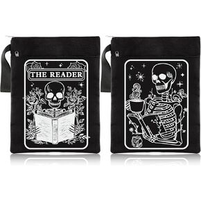 2pcs Gothic Skeleton Book Sleeve Dark Romance Merch Skull Black Waterproof Book Covers with Zipper Pouch Front Pocket Romance Washable Gifts for Books Lover Reader Reading