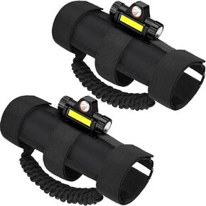 moveland 2 x Roll Bar Grab Handles with Light - Paracord Grip Handle with Light Bar for 1955-2023 Jeep Wrangler CJ YJ JK JL Gladiator JT UTV Polaris RZR 2.0"-4.0" Roll Cage (Black)