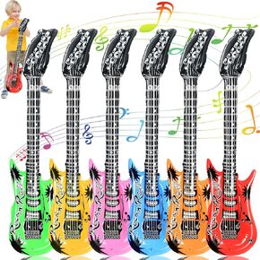 6Pcs Inflatable Guitar,37 Inch Blow Up Guitars,Inflatable Rock Star Electric Guitars for 80s 90s Themed Carnival Birthday Decorations,Fake Assorted Colors Party Prop