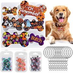 Juome Pet Tag Resin Molds Silicone For Cat Dog Halloween Decorations, Bone Shape Silicone Molds for Epoxy Resin Casting 10Pcs Key Ring & Jump Ring, 3 Bags Fillings, DIY Keychain Jewelry Pendant Crafts