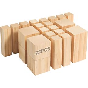 KINGBRO 22 Pack Basswood Carving Blocks, Whittling Wood Blocks Wood Carving Kit with 3 Different Sizes, Carving Soft Wooden Block for Beginners and Professional Artists DIY Wood Carving Crafts