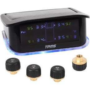 Tire Pressure Monitoring System Solar LCD Display TPMS 4 Sensors Wireless Real-time Monitoring Pressure and Temperature Minder (0-217 PSI) for RV Van Travel Motorhome Pickup Truck Commercial Vehicle