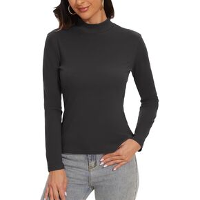BATHRINS Women Long Sleeve Mock Turtleneck Shirts Slim Thermal Underwear Tops Basic Pullover Sweater