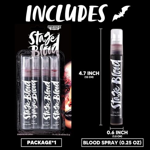 Spooktacular Creations 4PCS Fake Blood Spray, Halloween Blood Splatter, Vampire Blood Face Paint, Washable Fake Blood for Clothes, Zombie, SFX Cosplay Halloween makeup in Saudi Arabia