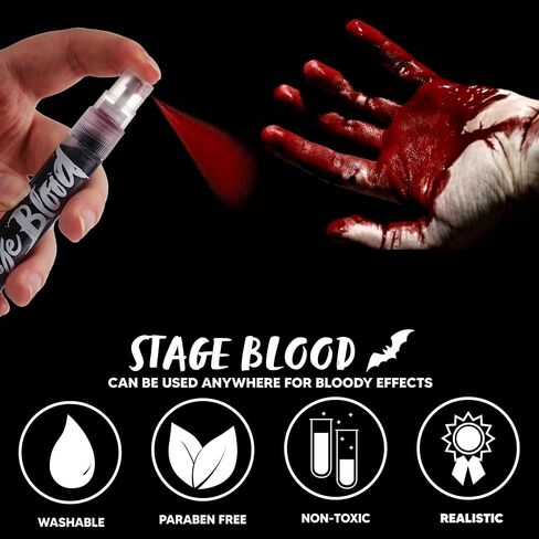 Spooktacular Creations 4PCS Fake Blood Spray, Halloween Blood Splatter, Vampire Blood Face Paint, Washable Fake Blood for Clothes, Zombie, SFX Cosplay Halloween makeup in Saudi Arabia