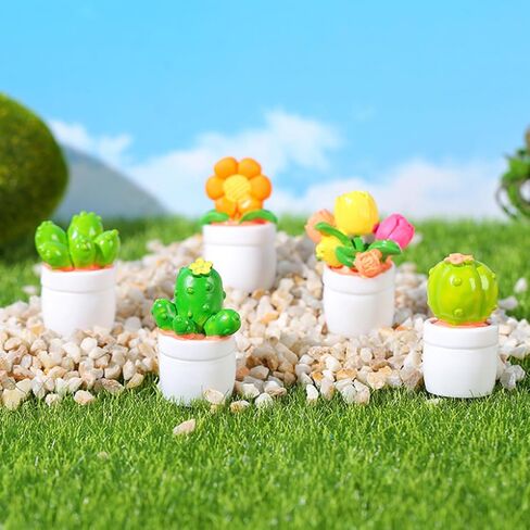 10 Pcs Miniature Dollhouse Plants Flowers with White Plant Stand, Mini Resin Plants Miniature Bonsai Plant Mini Potted Plants Artificial Tiny Greenery Ornament for Dollhouse Decorations in Saudi Arabia
