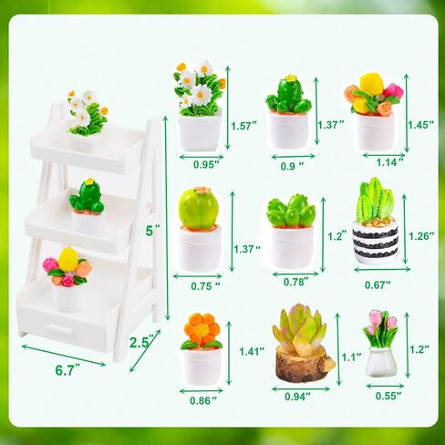 10 Pcs Miniature Dollhouse Plants Flowers with White Plant Stand, Mini Resin Plants Miniature Bonsai Plant Mini Potted Plants Artificial Tiny Greenery Ornament for Dollhouse Decorations in Saudi Arabia