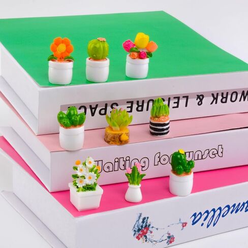 10 Pcs Miniature Dollhouse Plants Flowers with White Plant Stand, Mini Resin Plants Miniature Bonsai Plant Mini Potted Plants Artificial Tiny Greenery Ornament for Dollhouse Decorations in Saudi Arabia