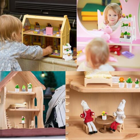 10 Pcs Miniature Dollhouse Plants Flowers with White Plant Stand, Mini Resin Plants Miniature Bonsai Plant Mini Potted Plants Artificial Tiny Greenery Ornament for Dollhouse Decorations in Saudi Arabia