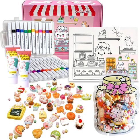 طلاء COOLORCAT قماش مرسوم مسبقًا لطيف Decoden 60+ مجموعة سحرية، 24 علامة أكريليك DlY لوازم فنية للفنون والحرف اليدوية للأطفال الذين تتراوح أعمارهم بين 6-12 عامًا هدية عيد ميلاد للفتيات والأولاد (حفلة عيد ميلاد) in Saudi Arabia